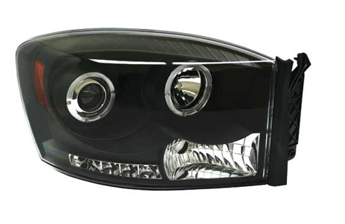 Black Halogen Projector Headlights With LEDs 06-08 Dodge Ram